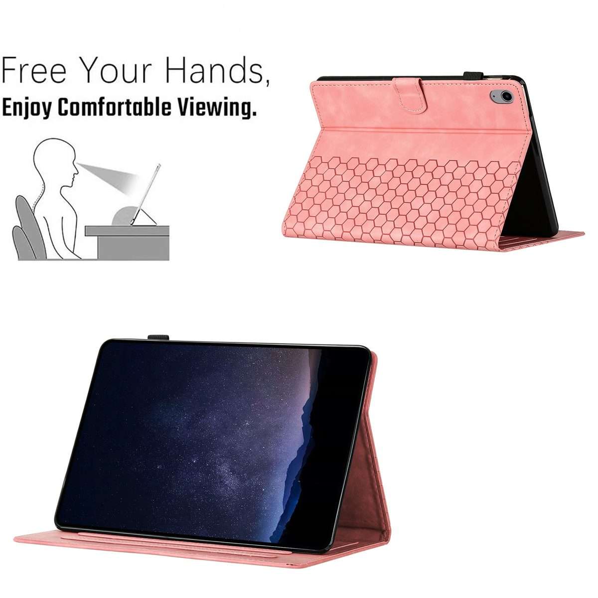 For iPad 2025 / 2022 Honeycomb Embossed Leather Smart Tablet Case(Pink)