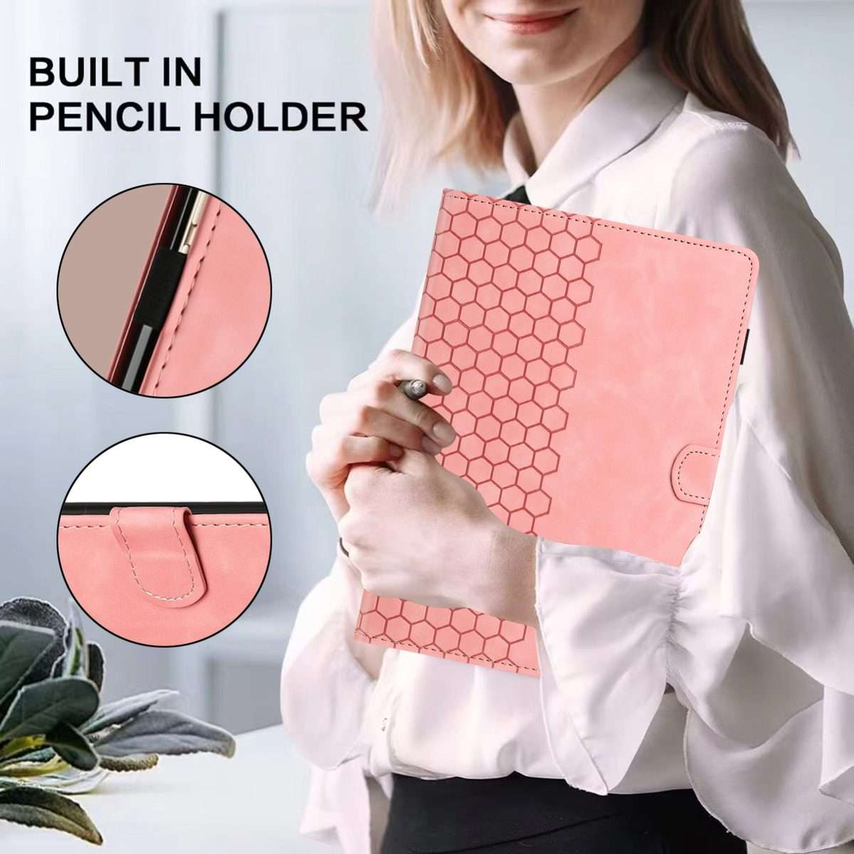 For iPad 2025 / 2022 Honeycomb Embossed Leather Smart Tablet Case(Pink)