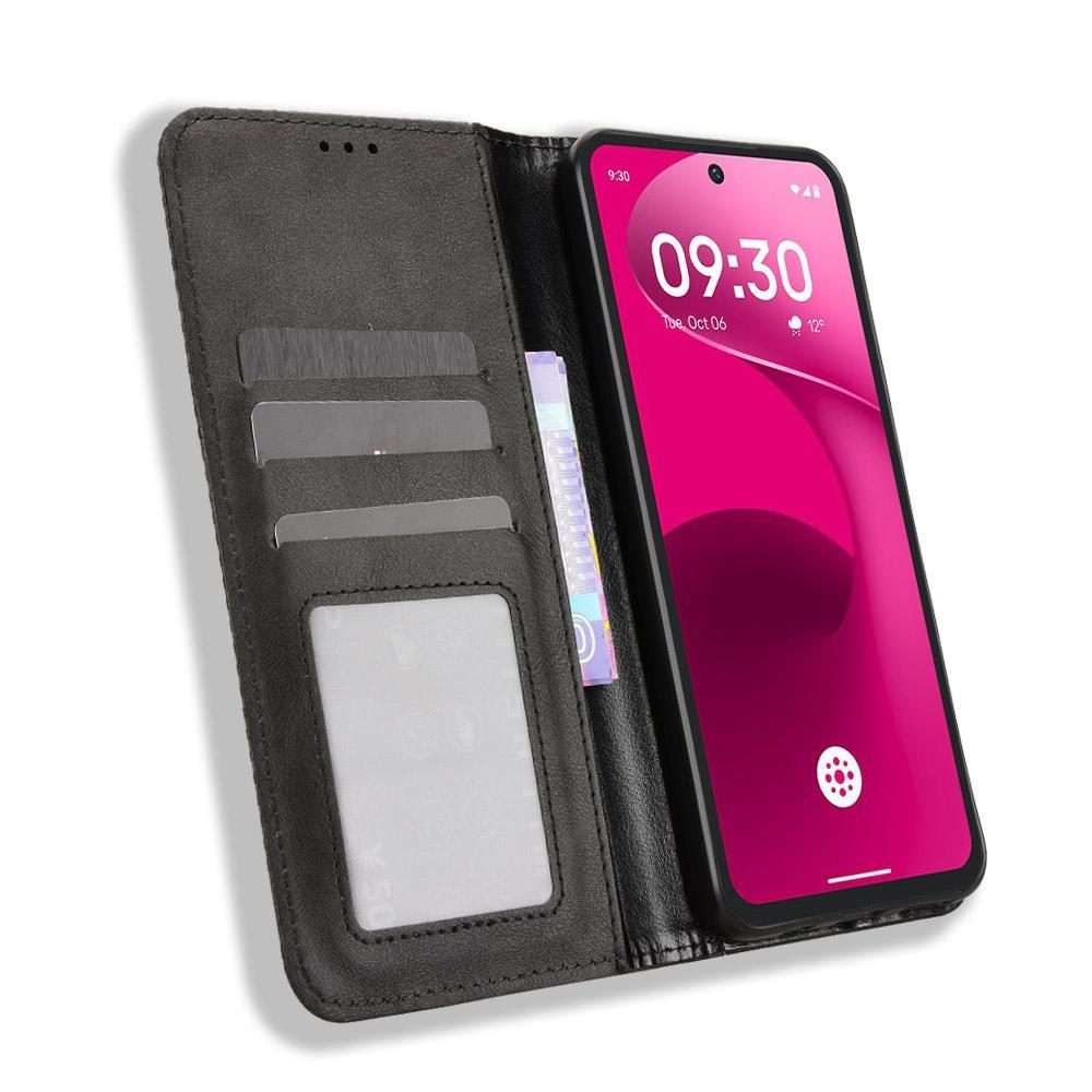 For T-Mobile Revvl 8 Pro 5G Magnetic Buckle Retro Texture Leather Phone Case(Black)