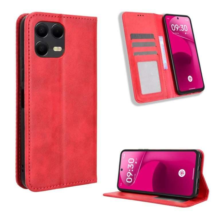 For T-Mobile Revvl 8 Pro 5G Magnetic Buckle Retro Texture Leather Phone Case(Red)