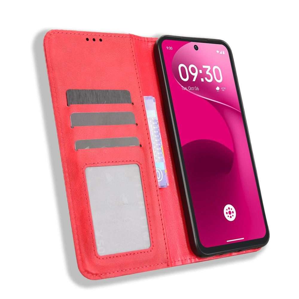 For T-Mobile Revvl 8 Pro 5G Magnetic Buckle Retro Texture Leather Phone Case(Red)