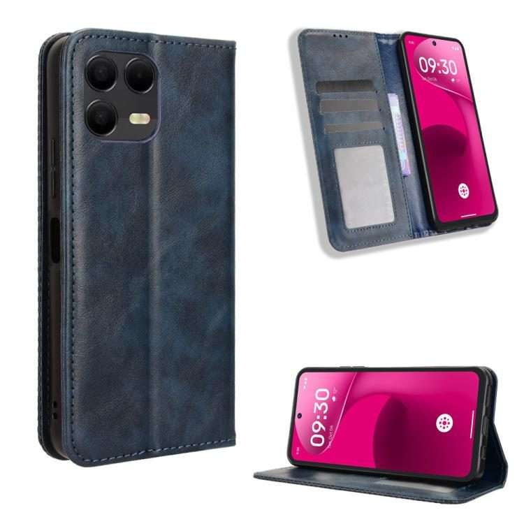 For T-Mobile Revvl 8 Pro 5G Magnetic Buckle Retro Texture Leather Phone Case(Blue)