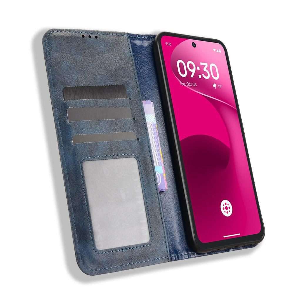 For T-Mobile Revvl 8 Pro 5G Magnetic Buckle Retro Texture Leather Phone Case(Blue)
