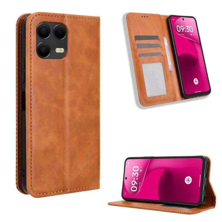 For T-Mobile Revvl 8 Pro 5G Magnetic Buckle Retro Texture Leather Phone Case(Brown)