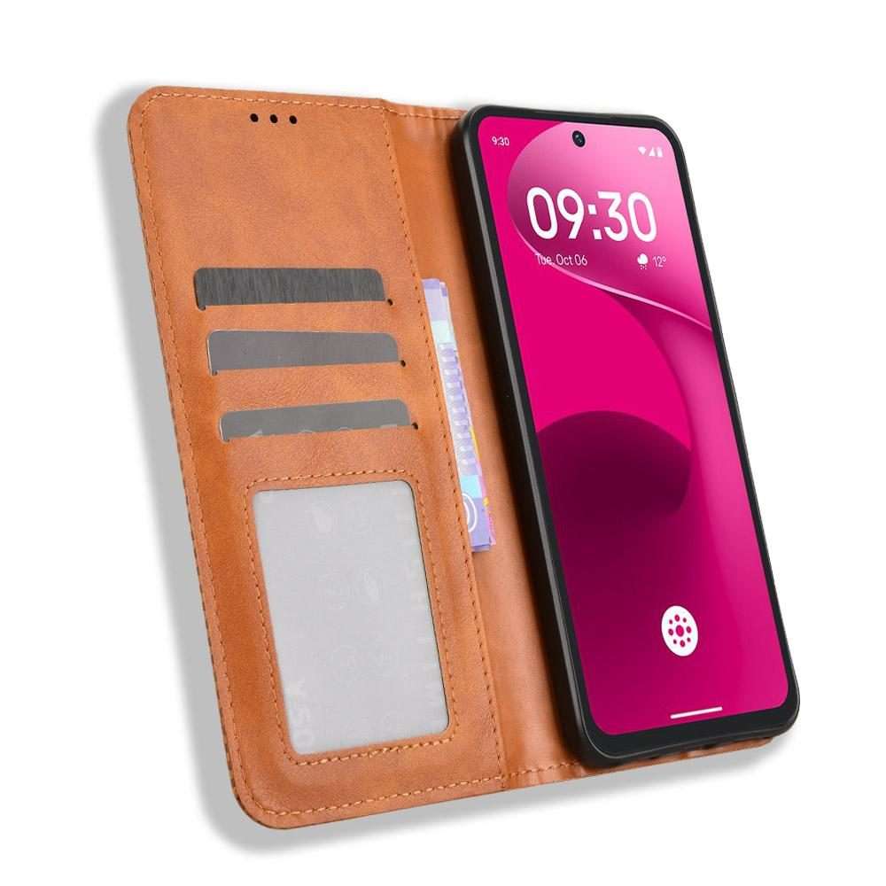 For T-Mobile Revvl 8 Pro 5G Magnetic Buckle Retro Texture Leather Phone Case(Brown)
