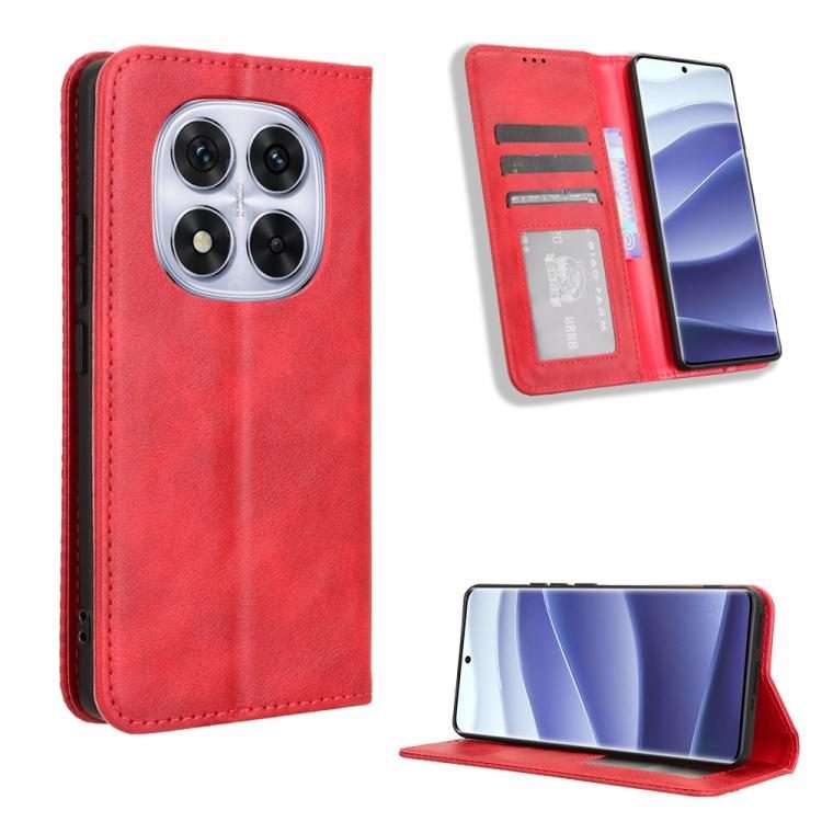 For Redmi Note 14 Pro+ 5G Magnetic Buckle Retro Texture Leather Phone Case(Red)