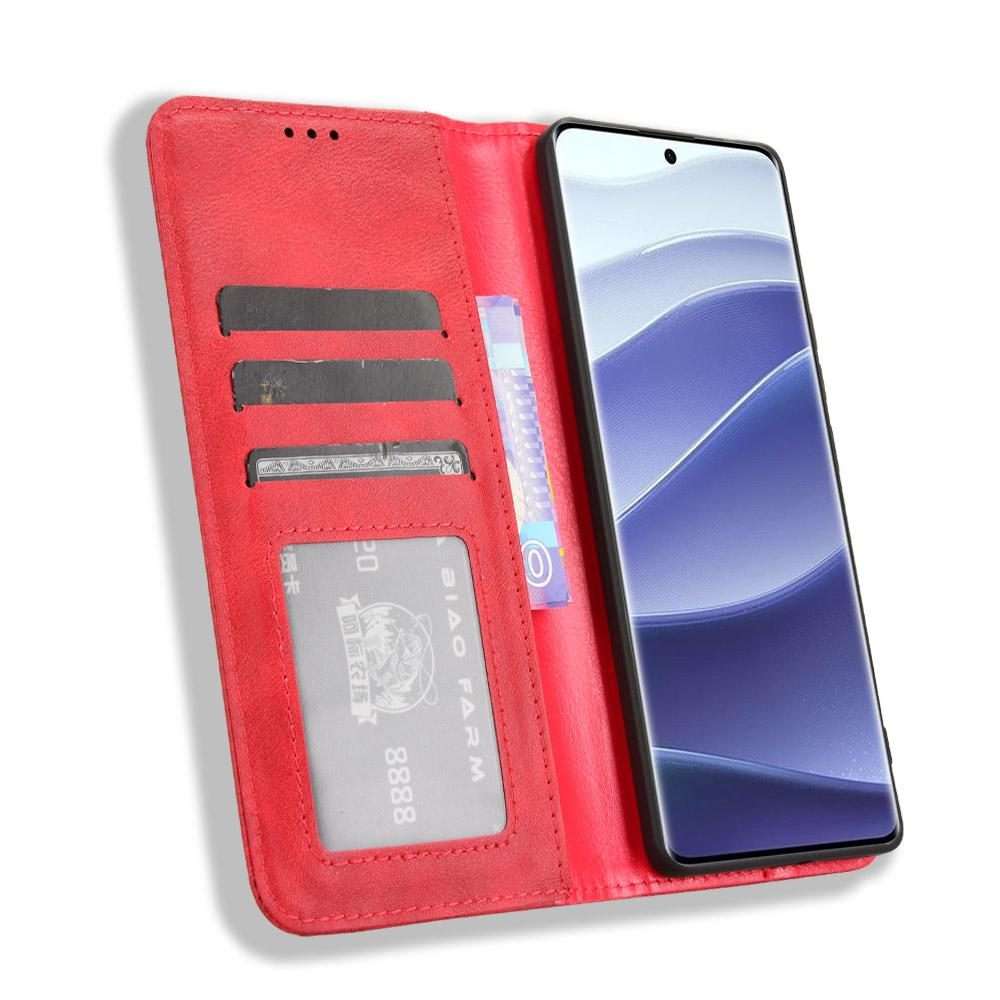 For Redmi Note 14 Pro+ 5G Magnetic Buckle Retro Texture Leather Phone Case(Red)