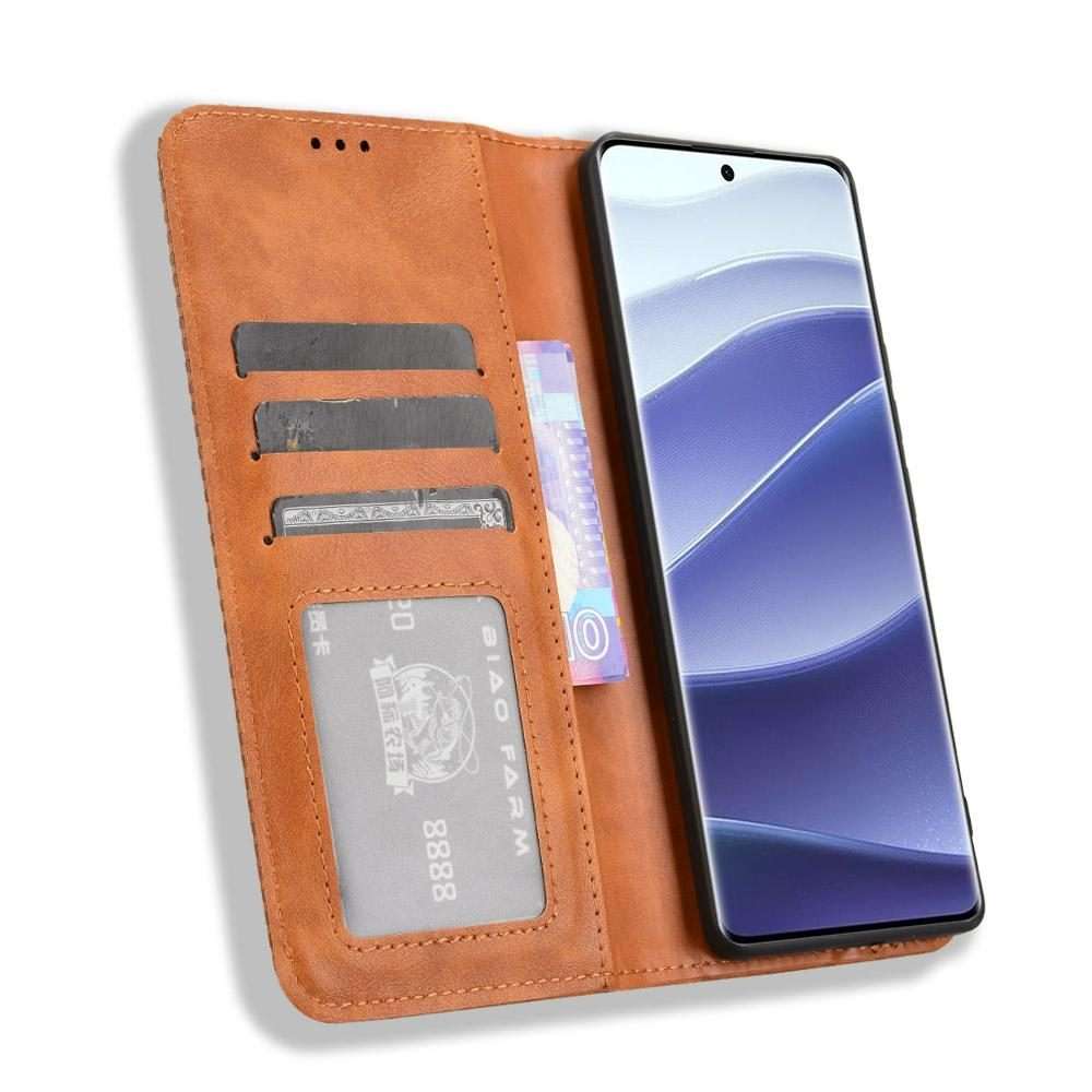 For Redmi Note 14 Pro+ 5G Magnetic Buckle Retro Texture Leather Phone Case(Brown)