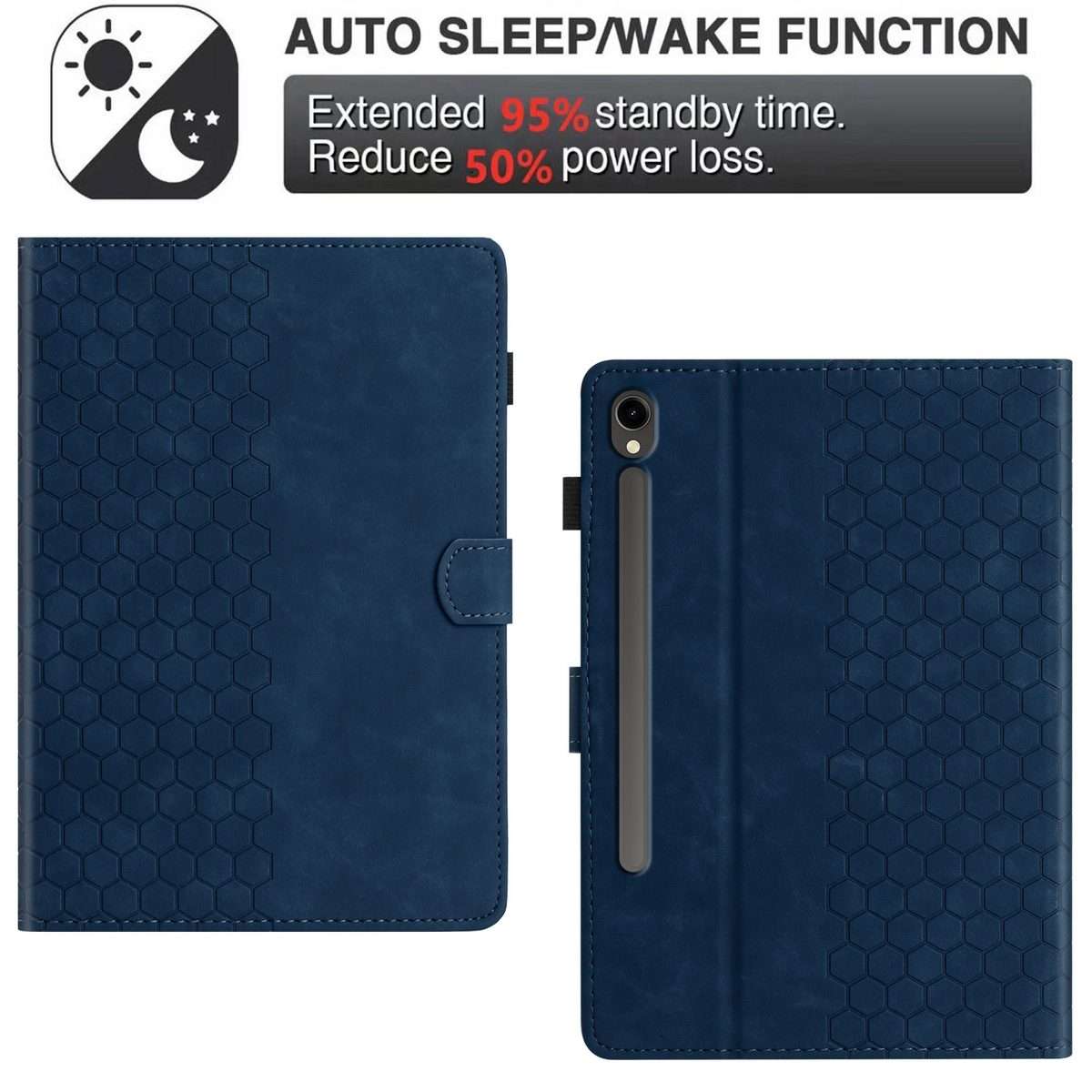 For Samsung Galaxy Tab S9 / S9 FE Honeycomb Embossed Leather Smart Tablet Case(Blue)