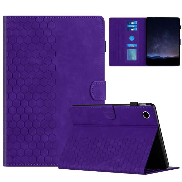 For Samsung Galaxy Tab A11 / A9 Honeycomb Embossed Leather Smart Tablet Case(Purple)