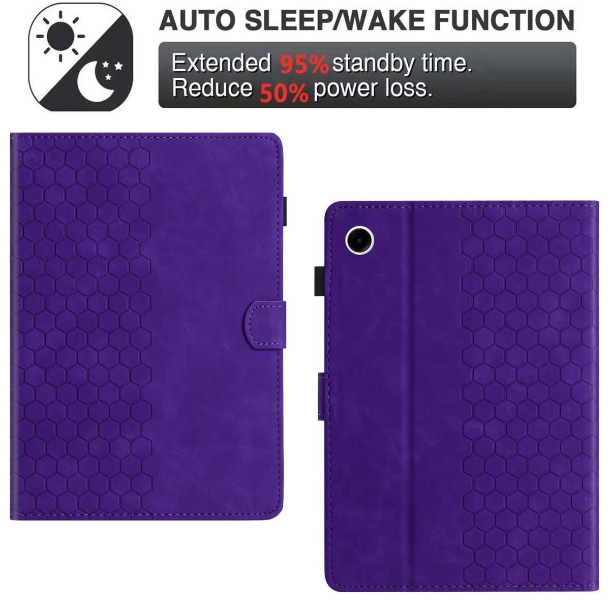 For Samsung Galaxy Tab A11 / A9 Honeycomb Embossed Leather Smart Tablet Case(Purple)