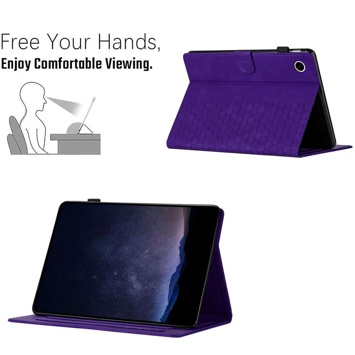 For Samsung Galaxy Tab A11 / A9 Honeycomb Embossed Leather Smart Tablet Case(Purple)