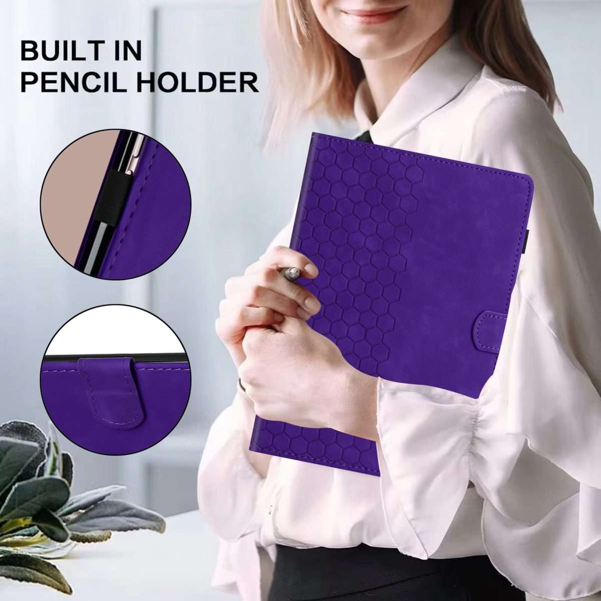 For Samsung Galaxy Tab A11 / A9 Honeycomb Embossed Leather Smart Tablet Case(Purple)