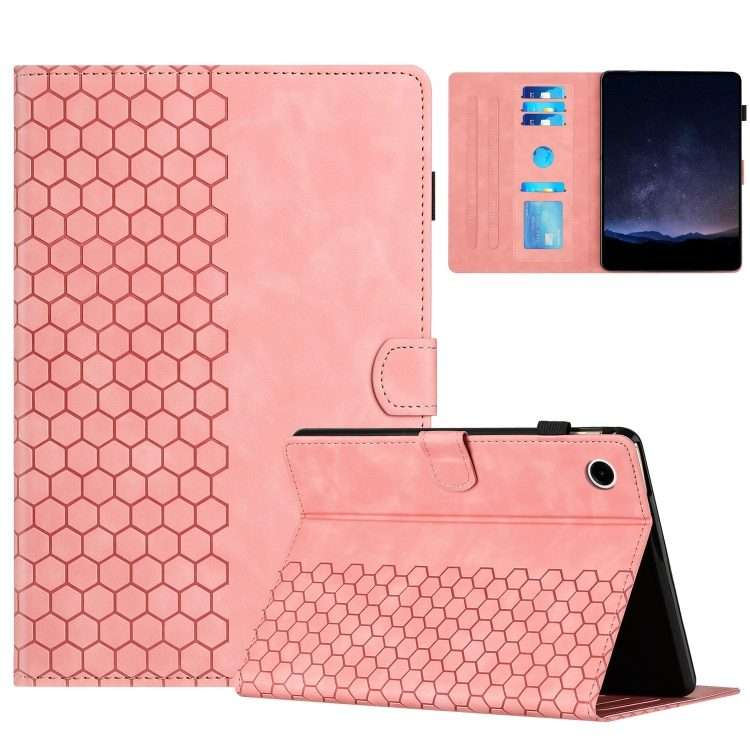 For Samsung Galaxy Tab A11 / A9 Honeycomb Embossed Leather Smart Tablet Case(Pink)
