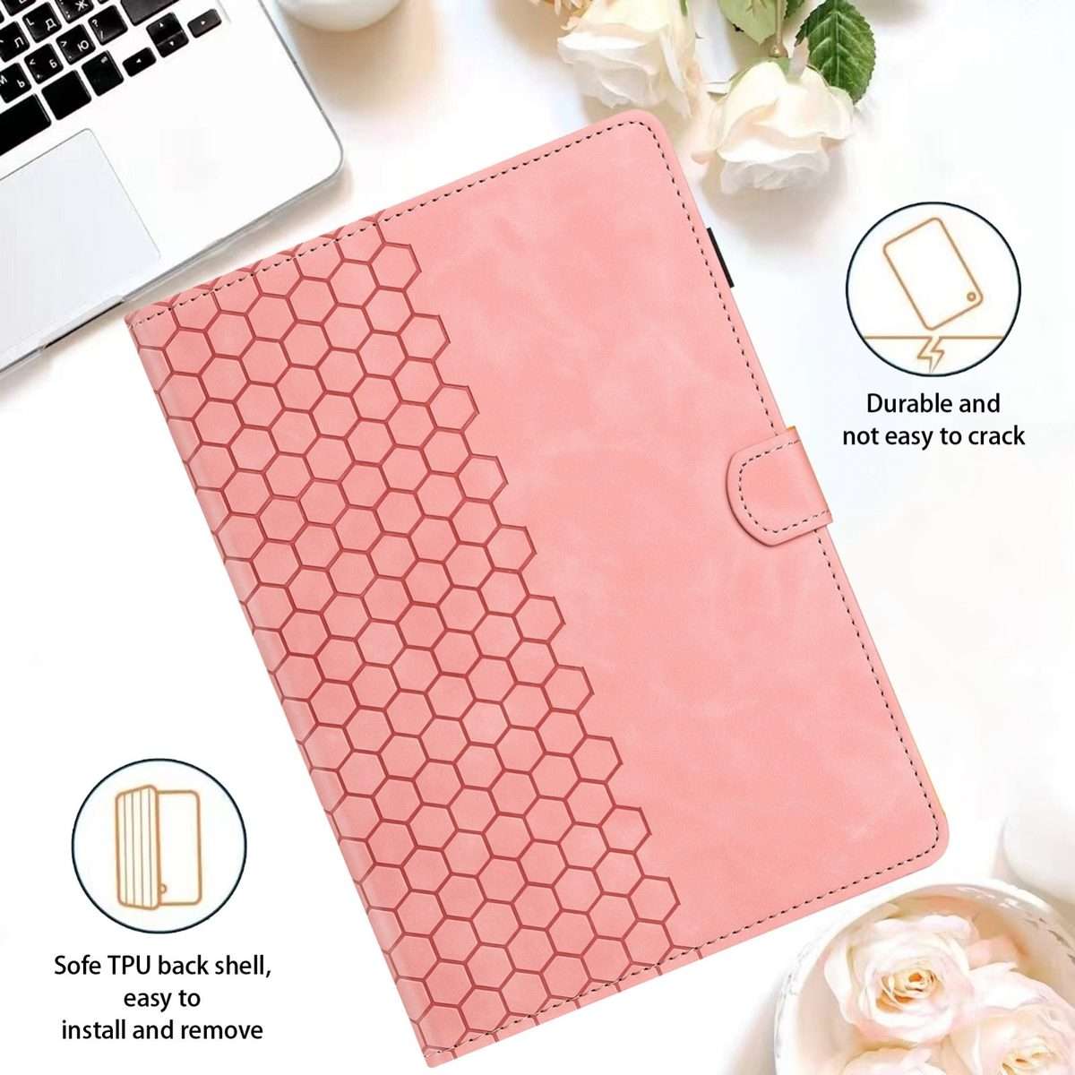 For Samsung Galaxy Tab A11 / A9 Honeycomb Embossed Leather Smart Tablet Case(Pink)