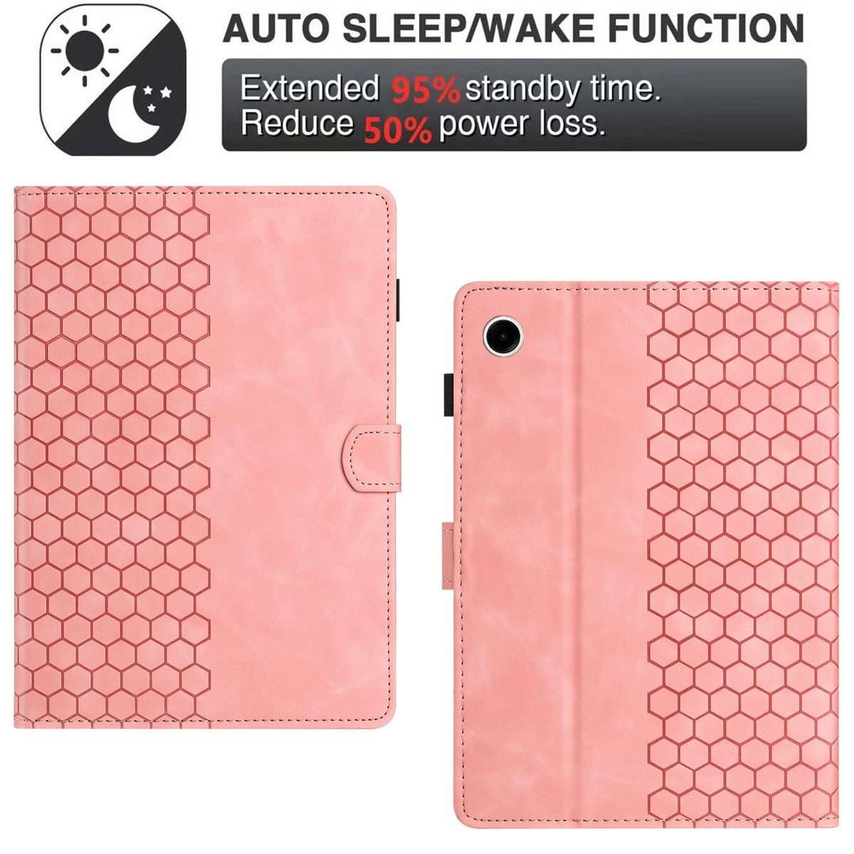 For Samsung Galaxy Tab A11 / A9 Honeycomb Embossed Leather Smart Tablet Case(Pink)