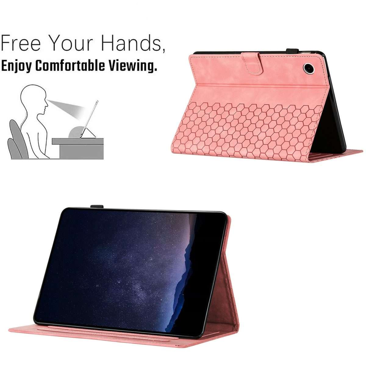 For Samsung Galaxy Tab A11 / A9 Honeycomb Embossed Leather Smart Tablet Case(Pink)