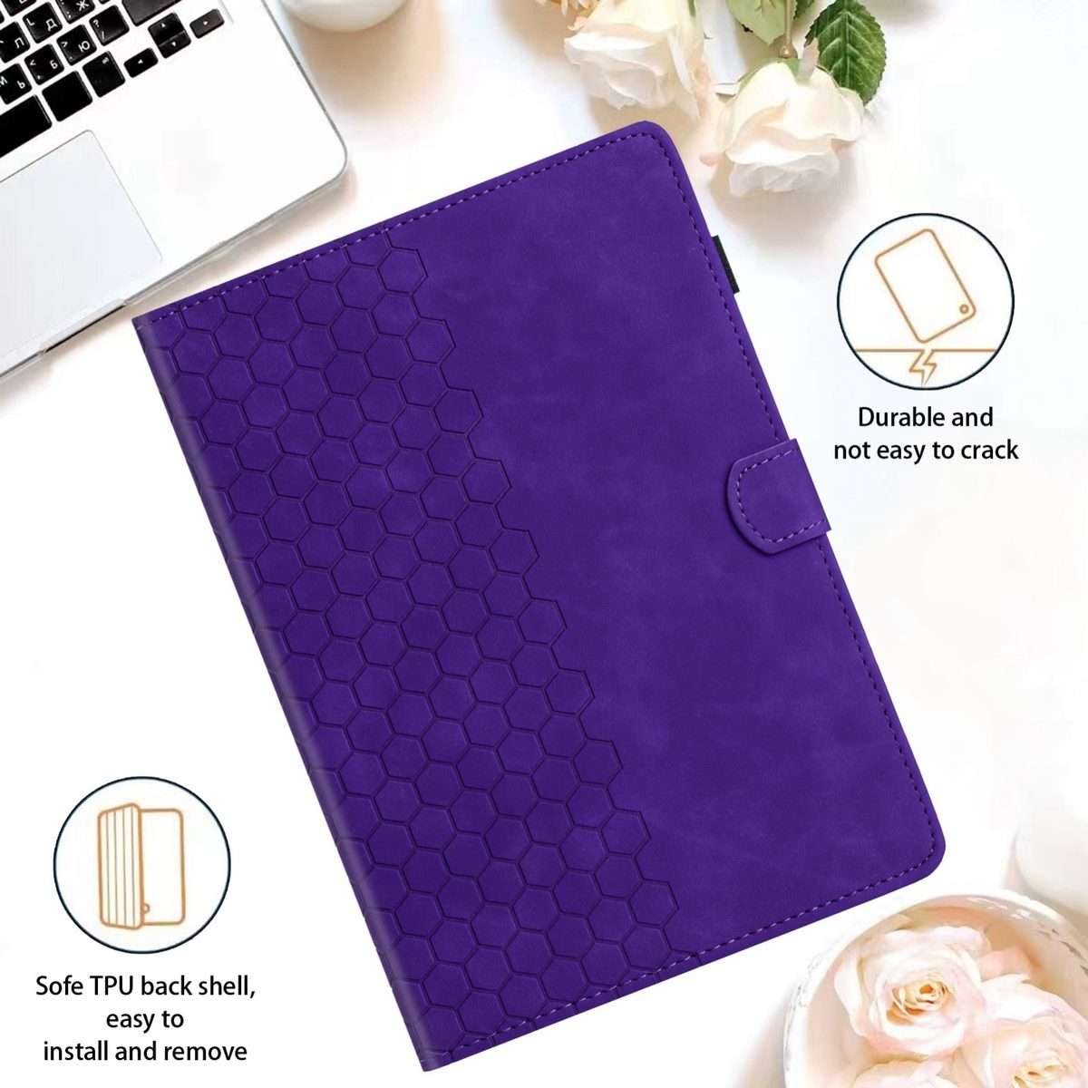 For Samsung Galaxy Tab A8 10.5 2021 X205 Honeycomb Embossed Leather Smart Tablet Case(Purple)