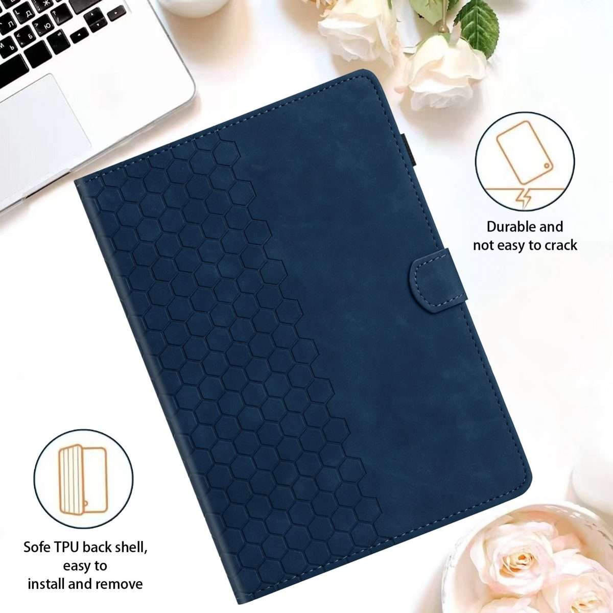 For Samsung Galaxy Tab A 10.1 2016 T580 Honeycomb Embossed Leather Smart Tablet Case(Blue)
