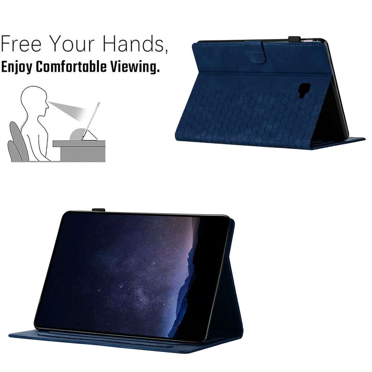For Samsung Galaxy Tab A 10.1 2016 T580 Honeycomb Embossed Leather Smart Tablet Case(Blue)
