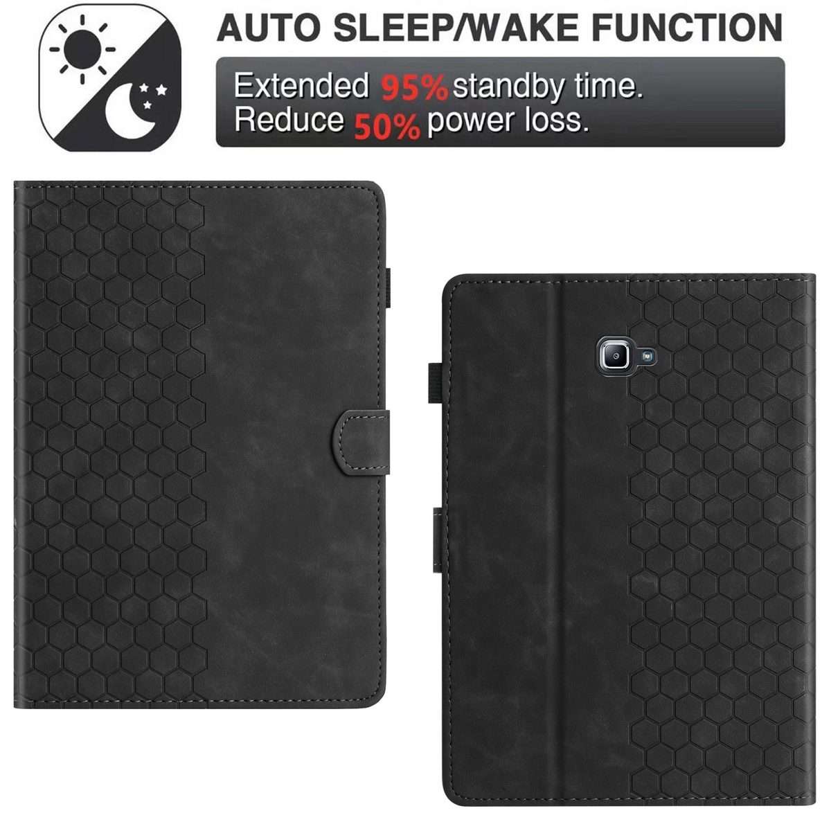 For Samsung Galaxy Tab A 10.1 2016 T580 Honeycomb Embossed Leather Smart Tablet Case(Black)