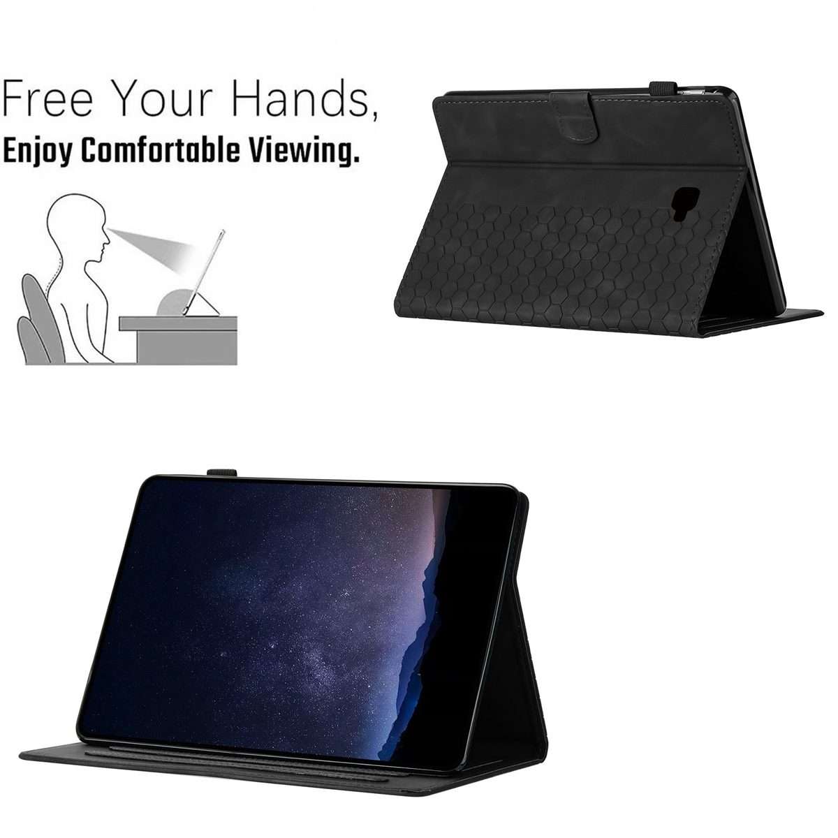 For Samsung Galaxy Tab A 10.1 2016 T580 Honeycomb Embossed Leather Smart Tablet Case(Black)