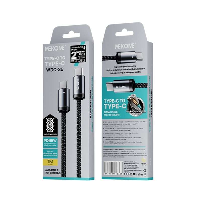 WK WDC-35 Raython Gen2 1m PD65W Type-C to Type-C Fast Charging Data Cable(Black)