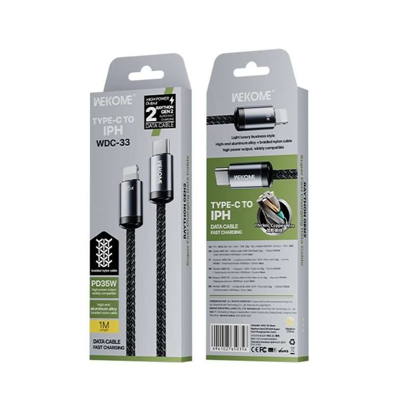 WK WDC-33 Raython Gen2 1m PD35W Type-C to 8 Pin Fast Charging Data Cable(Black)