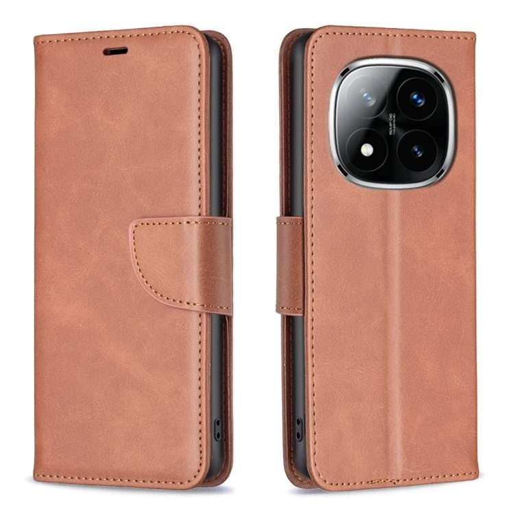 For Redmi Note 14 Pro 5G / Note 14 Pro+ 5G Lambskin Texture Pure Color Flip Leather Ph ... (Brown)