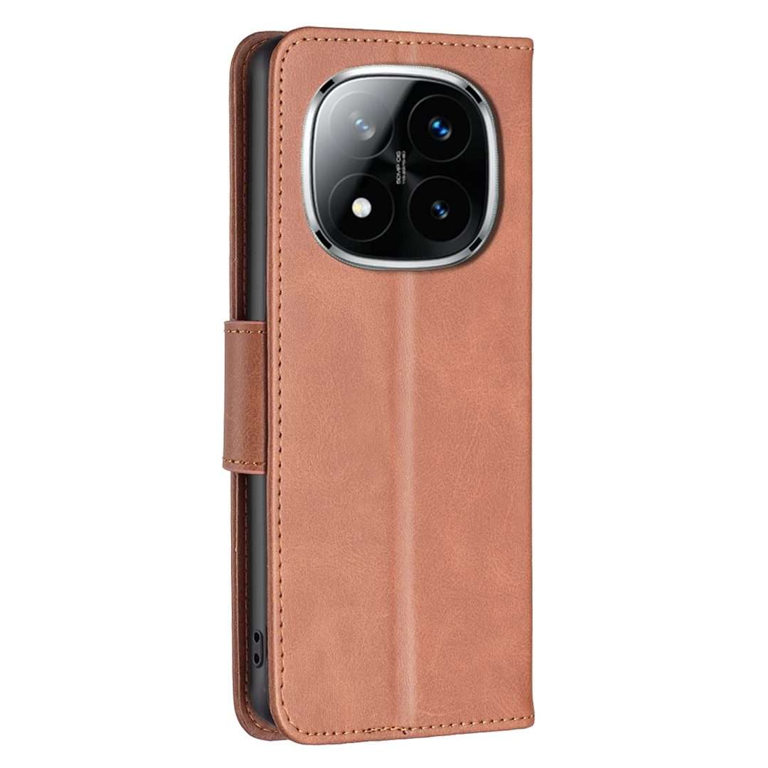 For Redmi Note 14 Pro 5G / Note 14 Pro+ 5G Lambskin Texture Pure Color Flip Leather Ph ... (Brown)