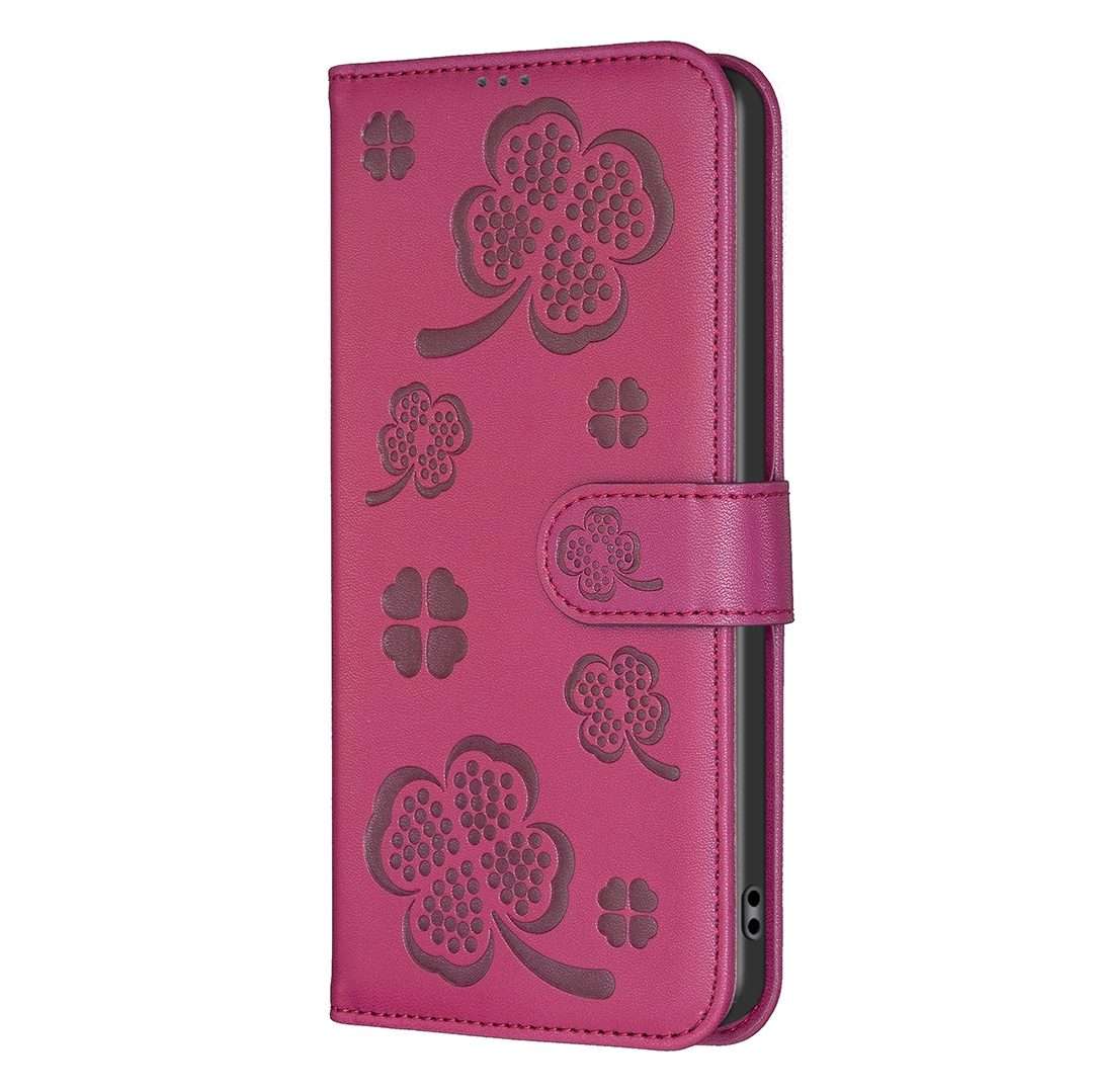 For Redmi Note 14 Pro 5G / Note 14 Pro+ 5G Four-leaf Embossed Leather Phone Case(Rose Red)