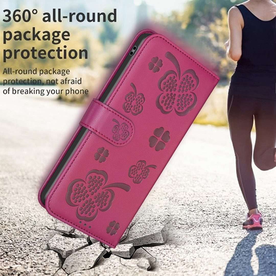 For Redmi Note 14 Pro 5G / Note 14 Pro+ 5G Four-leaf Embossed Leather Phone Case(Rose Red)