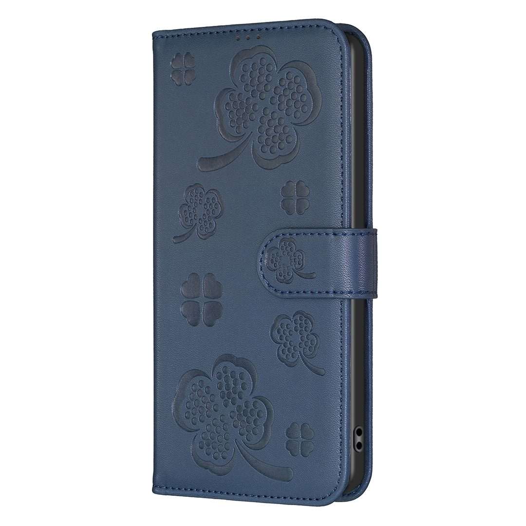 For Redmi Note 14 Pro 5G / Note 14 Pro+ 5G Four-leaf Embossed Leather Phone Case(Blue)