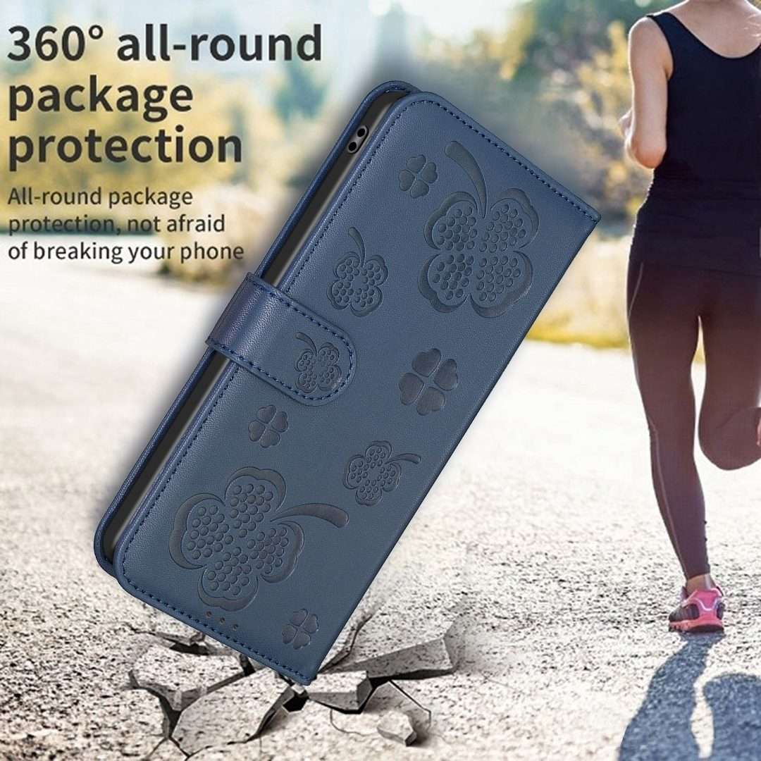 For Redmi Note 14 Pro 5G / Note 14 Pro+ 5G Four-leaf Embossed Leather Phone Case(Blue)