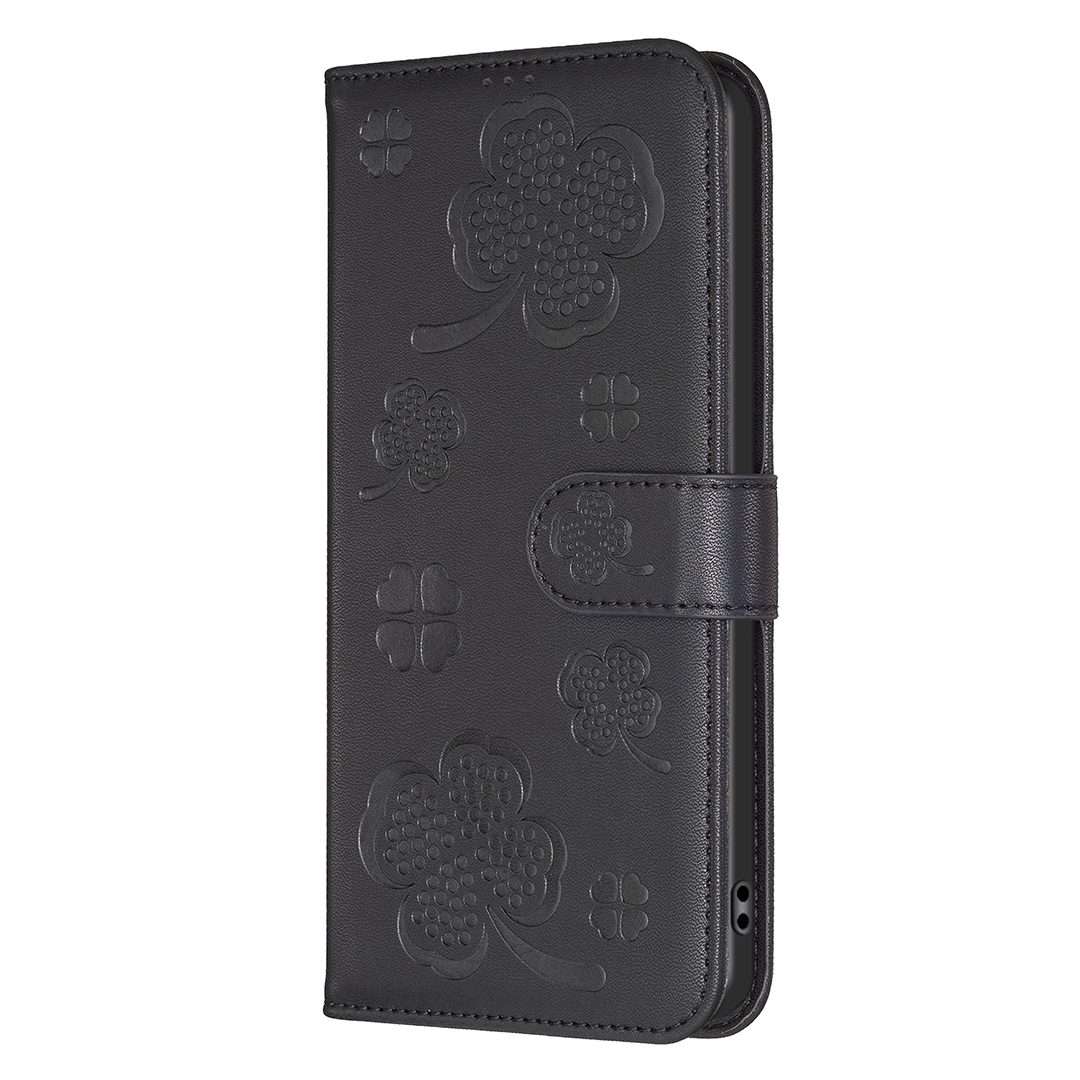 For Redmi Note 14 Pro 5G / Note 14 Pro+ 5G Four-leaf Embossed Leather Phone Case(Black)