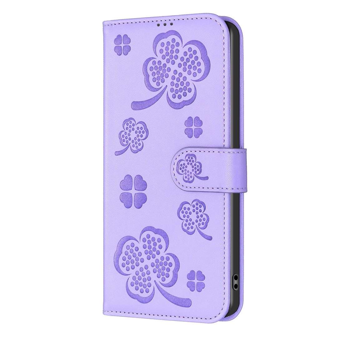 For Redmi Note 14 Pro 5G / Note 14 Pro+ 5G Four-leaf Embossed Leather Phone Case(Purple)