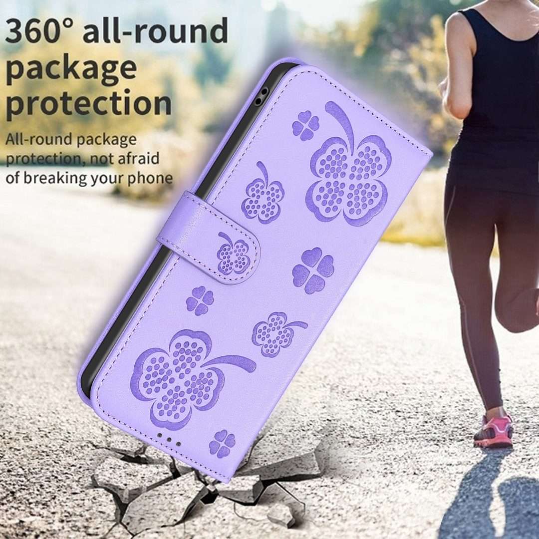 For Redmi Note 14 Pro 5G / Note 14 Pro+ 5G Four-leaf Embossed Leather Phone Case(Purple)