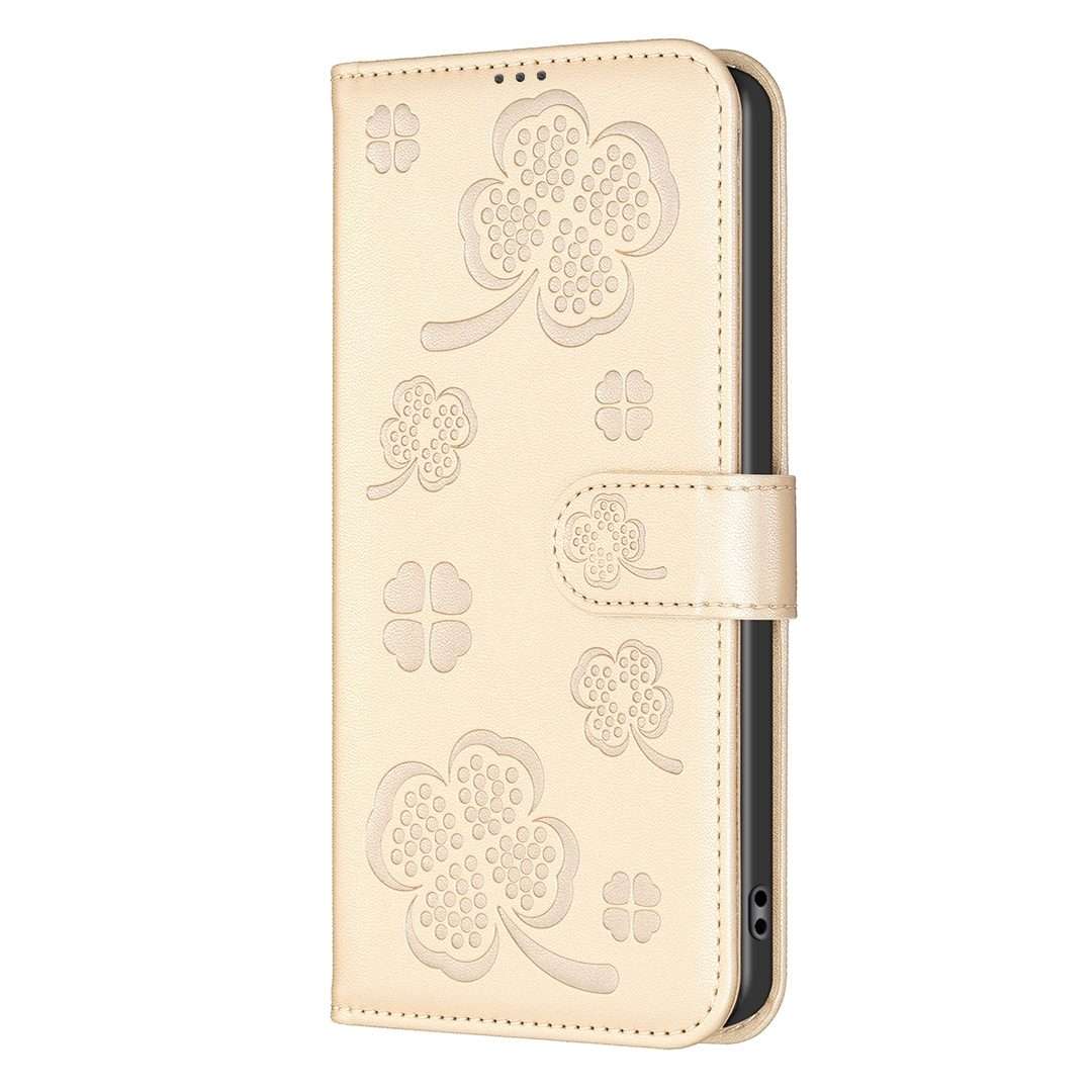 For Redmi Note 14 Pro 5G / Note 14 Pro+ 5G Four-leaf Embossed Leather Phone Case(Gold)