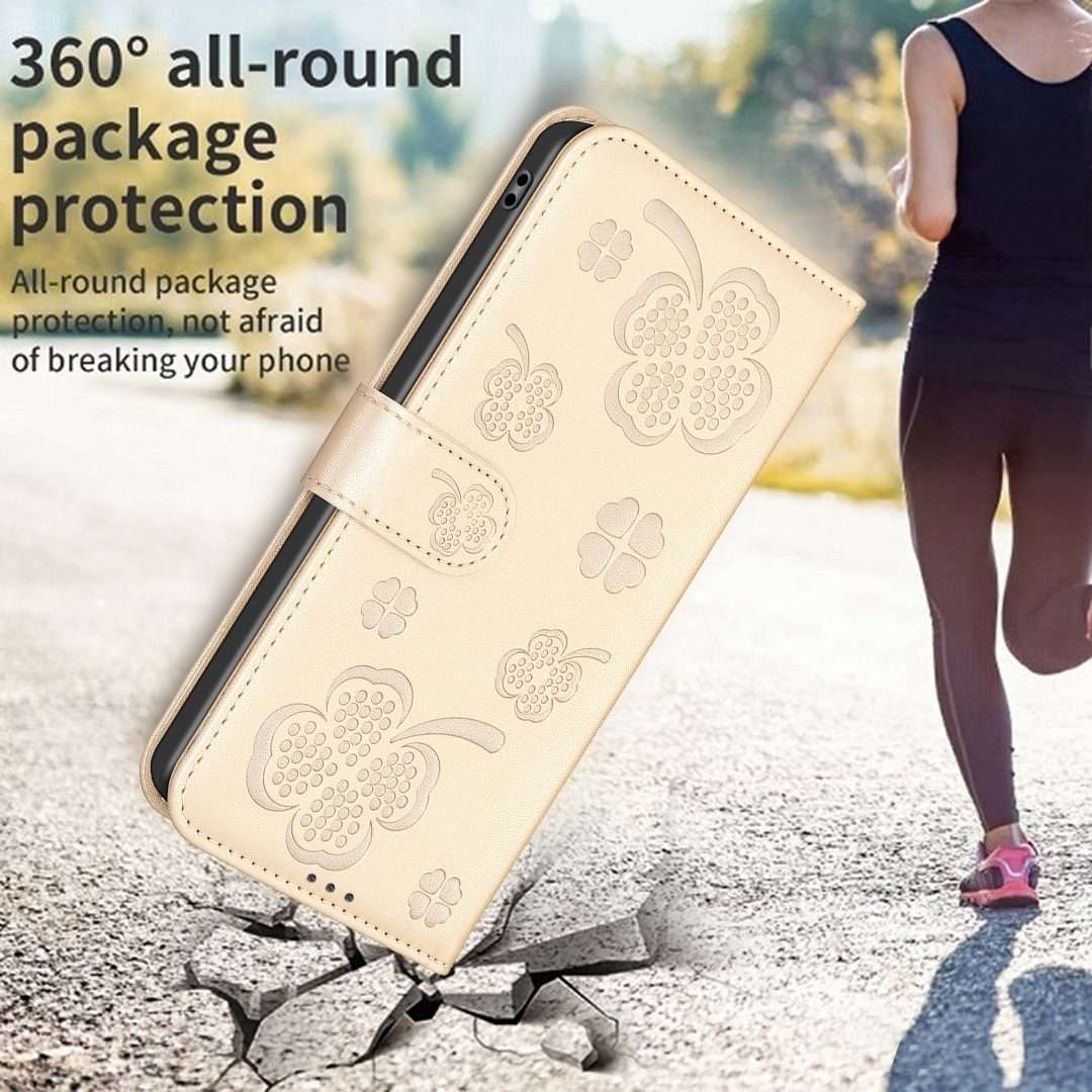 For Redmi Note 14 Pro 5G / Note 14 Pro+ 5G Four-leaf Embossed Leather Phone Case(Gold)