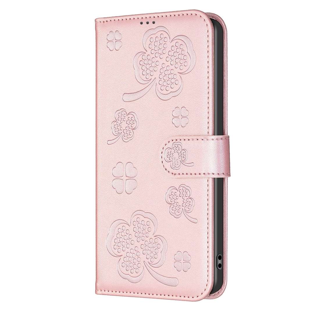 For Redmi Note 14 Pro 5G / Note 14 Pro+ 5G Four-leaf Embossed Leather Phone Case(Pink)