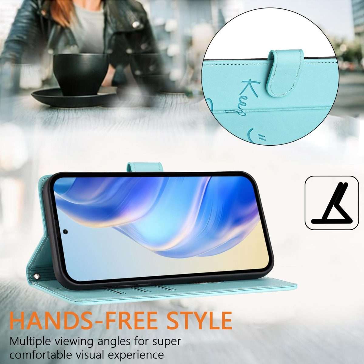 For Tecno Camon 50 Pro 4G Smile Embossing RFID Leather Phone Case(Mint Green)