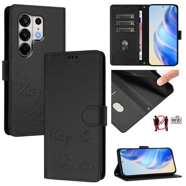 For Tecno Camon 50 Pro 4G Smile Embossing RFID Leather Phone Case(Black)