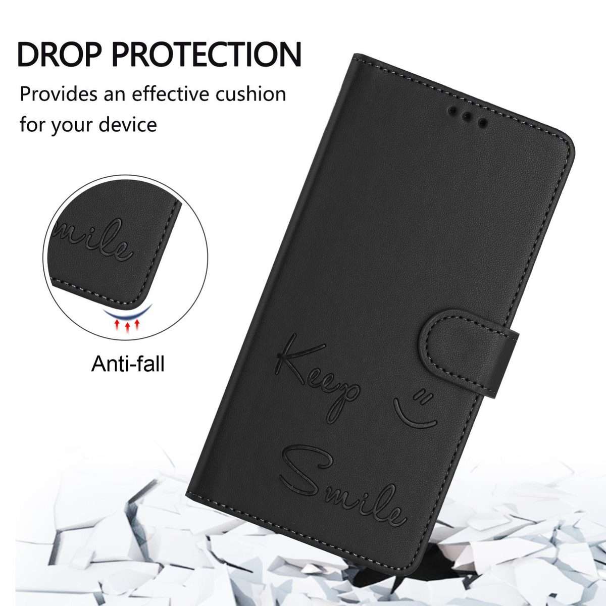 For Tecno Camon 50 Pro 4G Smile Embossing RFID Leather Phone Case(Black)