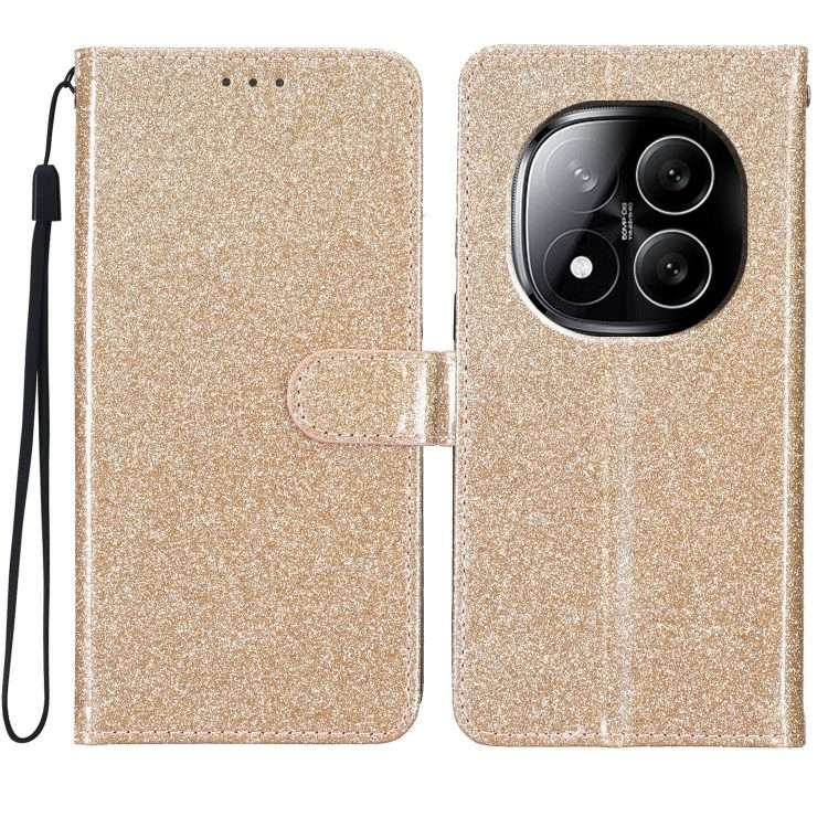 For Redmi Note 14 Pro+ 5G Glitter Powder Flip Leather Phone Case(Gold)