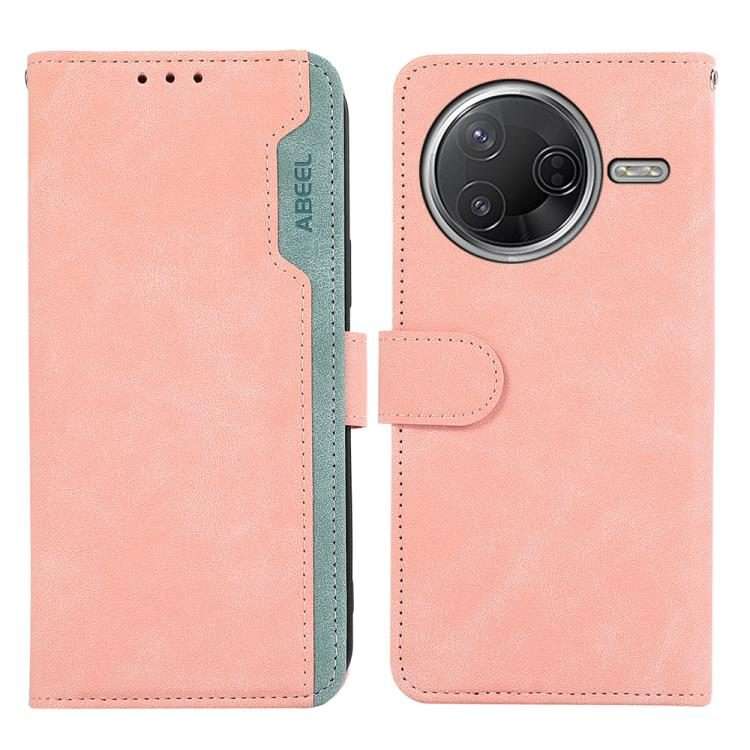 For Redmi K80 / K80 Pro ABEEL Color Block Magnetic RFID Leather Phone Case(Pink-Cyan)