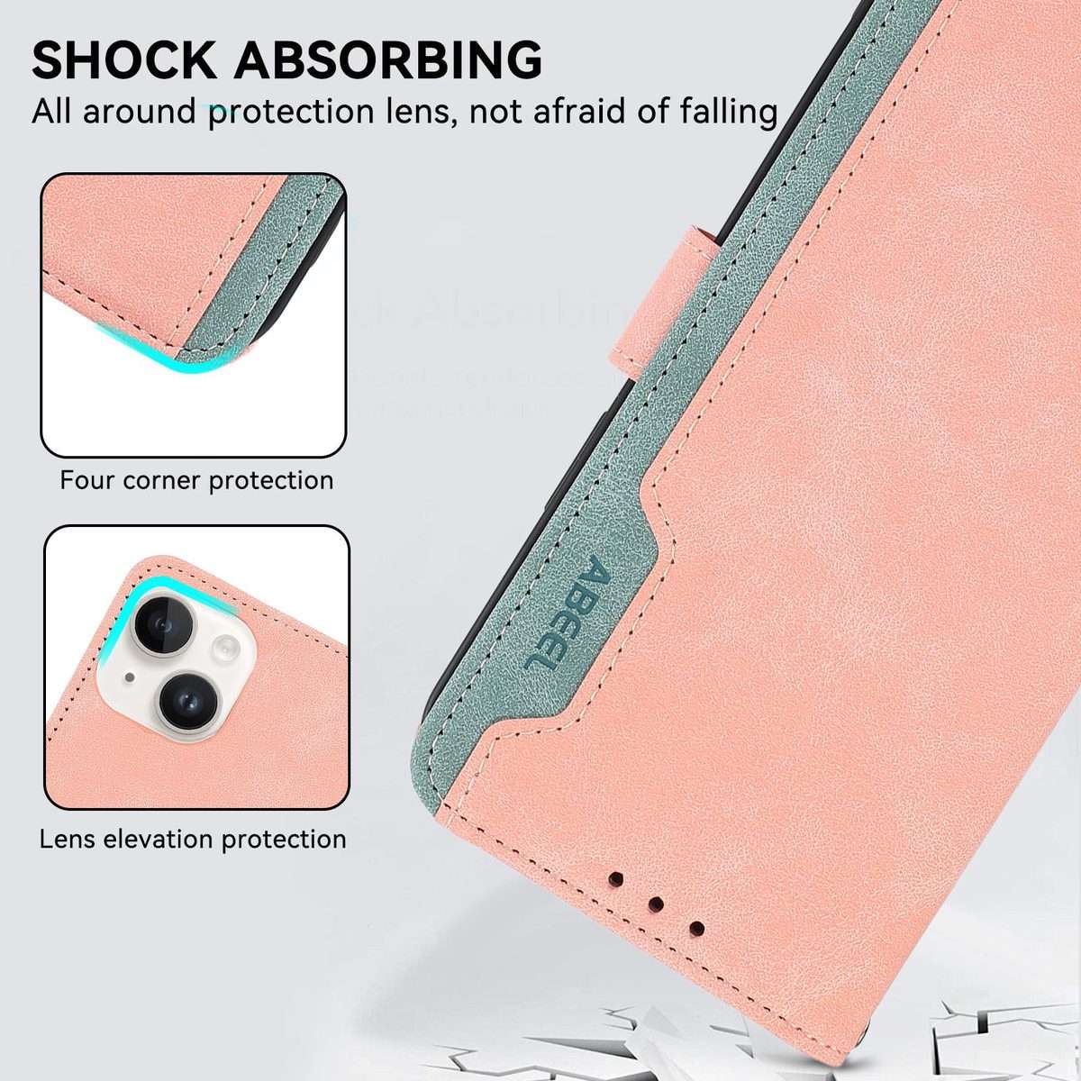For Redmi K80 / K80 Pro ABEEL Color Block Magnetic RFID Leather Phone Case(Pink-Cyan)