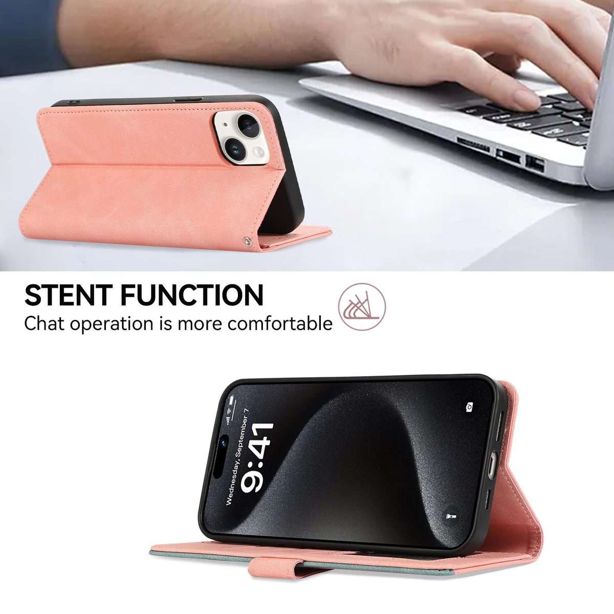 For Redmi K80 / K80 Pro ABEEL Color Block Magnetic RFID Leather Phone Case(Pink-Cyan)