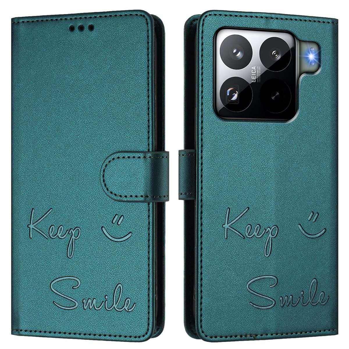 For Xiaomi 15S Pro 5G Smile Embossing RFID Leather Phone Case(Peacock Green)