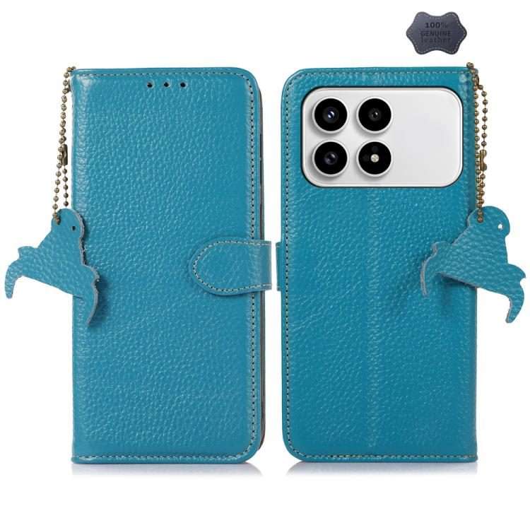 For Redmi K90/Poco F8 Pro Genuine Leather Litchi Texture RFID Leather Phone Case(Blue)