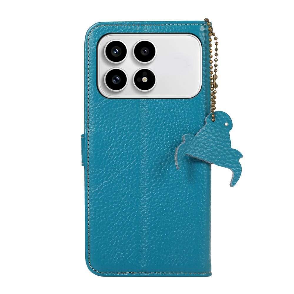 For Redmi K90/Poco F8 Pro Genuine Leather Litchi Texture RFID Leather Phone Case(Blue)